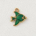 Green enamel angel fish charm in gold-plated stainless steel for DIY jewelry making. - Dark Green Goldfish