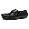 Mocassins classiques en cuir verni noir pour hommes chaussures de conduite avec boucle argentée - 37 / Cuir Verni Noir