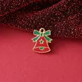 Festive red enamel Christmas bell pendant with green bow and gold star for DIY jewelry - Bow Christmas Bell / 14.5mmx13mmx1.6mm / Red/Green