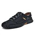 Men's breathable black PU leather outdoor sandals with hollow-out design and thick sole - 38 / Black