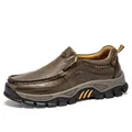 Professional men's outdoor casual leather hiking shoes with rugged sole in brown color - 38 / Khaki