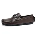 Mocassins pour hommes en cuir marron véritable avec boucle et coutures blanches - 37 / Marron