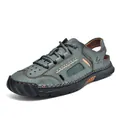 Men's breathable grey closed-toe sandals with hand-stitched details and durable thick sole - 38 / Green