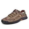 Sandales marron pour hommes, respirantes, semelle épaisse et coutures à la main, extérieur - Khaki