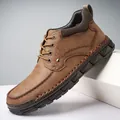 Bottes Martin en cuir marron pour hommes avec surpiqûres faites à la main pour un look décontracté - 38 / Bottines Martin Cousues Main (3022) / Khaki Polaire