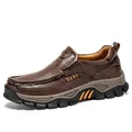 Durable brown leather men's outdoor casual shoes with anti-slip rubber sole for hiking - 38 / Red Brown