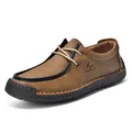 Chaussures décontractées pour hommes marron à lacets avec cuir souple et semelle en caoutchouc - 38 / Marron Jaune