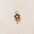 Delicate stainless steel enamel daisy flower pendant charm in brown and yellow tones - Dark Brown Daisy Pendant