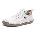 Stylish white mid-top Martin boots with hand-stitched details and patterned textile collar - 36 / White Style (9882)