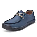 Chaussures décontractées bleues en cuir souple pour hommes avec lacets beige - 38 / Bleu foncé