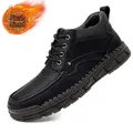 Men's black leather Martin boots with handmade stitching and warm fleece lining - 38 / Black (Fleece Lined)(kht3022)