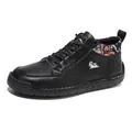 Classic black mid-top Martin boots featuring patterned ankle lining and durable rubber sole - 36 / Black Style (9882)
