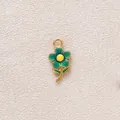 Enamel green flower pendant with gold trim, daisy style charm for DIY jewelry making - Emerald Green Daisy Pendant