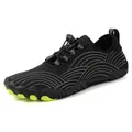 Zapatos de agua negros de secado rápido con patrones de ondas grises y suela antideslizante - 36 / Estilo de vadeo al aire libre (H01) / Negro