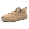 Khaki halbhohe Schnürstiefel mit Reißverschluss und handgenähter Gummisohle für Herren - 36 / Aprikose (9883)