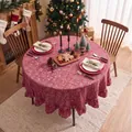 Festliche rote Weihnachtstischdecke mit Schneeflockenmuster und elegantem Volantsaum - 90cm Rund / Rote Schneeflocke Kariert mit Rüschen