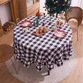 Elegante schwarz-weiß karierte runde Tischdecke mit festlichem Volantsaum für Weihnachten - 90cm Rund / Schwarz-Weiß Karierter Rüschenrand