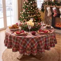Festive Christmas plaid round tablecloth with elegant ruffled hem in a cozy dining setting - 150cm Round / Coffee Red Woven Grid Ruffle