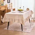 Nappe en coton et lin bohème avec imprimé marguerites et bord à volants pour table - Ronde 150cm / Imprimé Marguerite