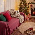 Red checkered Christmas sofa cover with ruffle trim for a cozy living room decor scene - 140x180cm / Red Grid Ruffle