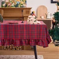 Festive red checkered tartan tablecloth with elegant ruffled edges for Christmas - 150cm Round / Red Small Plaid with Ruffles