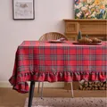 Festive red plaid Christmas tablecloth featuring elegant decorative ruffle edges - 150cm Round / Red Grid Ruffle