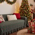 Festive green plaid Christmas sofa cover with elegant ruffled edges and anti-slip fabric - 140x180cm / Yellow-Green Grid Ruffle