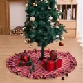 Classic red plaid Christmas tree skirt with elegant ruffled edges for home holiday decoration - 90 cm / Christmas Red Plaid Ruffle