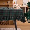 Green Christmas plaid tablecloth with elegant ruffled edges for festive dining decor - 150cm Round / Yellow-Green Grid Ruffle