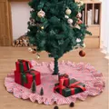 Classic red and white checkered Christmas tree skirt with blue bows and ruffled border - 90 cm / Red White Plaid Bow Ruffle