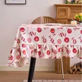 Nappe bohème en coton et lin avec volants et motif de boules de Noël rouges festives - Ronde 150cm / Imprimé Bonbon Rouge