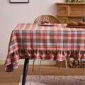 Christmas plaid tablecloth with ruffled edges in brown and red colors - 150cm Round / Coffee Red Woven Grid Ruffle