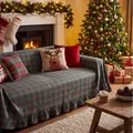 Cozy Christmas red and green plaid ruffled sofa cover for festive holiday living room decor - Dark Green Sandwich Plaid Ruffle