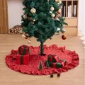 Elegant red Christmas tree skirt with ruffled edges and festive golden snowflake patterns - 90 cm / Red Bronzing Wind Chime Ruffle