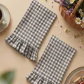 Set of two soft cotton checkered hand towels with elegant ruffled edges for kitchen use - 2PCS / Black Plaid