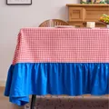 Red white checkered tablecloth with vibrant blue ruffle edge for large round tables - 120cm Round / Red Gingham with Royal Blue Ruffle