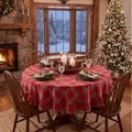 Elegante rote weihnachtliche runde Tischdecke mit Karomuster und Rüschen für Festessen - Rund 90cm / Rotes Karomuster mit Rüschen