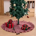Elegant red plaid Christmas tree skirt with ruffled edges for holiday home decoration - 90 cm / Snowflake Plaid Ruffle
