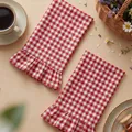 Red and white checkered cotton hand towel with charming ruffled edge detail, SKU view - 2PCS / Red Plaid