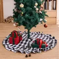Black and white buffalo plaid Christmas tree skirt with elegant ruffled edge detail - Black White Gingham Ruffle