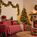 Festive red checkered sofa cover with elegant ruffles for Christmas living room - Red Christmas Plaid with Ruffle Edge
