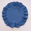 Elegante ronde blauwe stoffen placemat met een decoratief gerimpeld lotusblad rand - Nr. 68 Donkerblauw