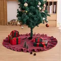 Classic red plaid Christmas tree skirt featuring elegant ruffled edges for festive home decor - Red Small Plaid with Ruffles