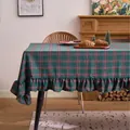 Green Christmas plaid tablecloth with ruffled edges for holiday home decor - 90-90 / Dark Green Sandwich Plaid Ruffle