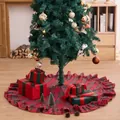 Red and green plaid Christmas tree skirt with elegant ruffled edge decoration - Large Grid Plaid Ruffle