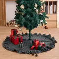 Elegant red and green plaid Christmas tree skirt with ruffled edges for holiday decor. - Dark Green Sandwich Plaid Ruffle