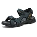 Men's breathable genuine leather outdoor beach sandals with non-slip sole in dark green - 38 / Blue