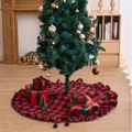 Festive red and black buffalo plaid Christmas tree skirt with elegant ruffled edges - Red Black Buffalo Plaid Ruffle