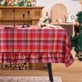Festive red plaid tablecloth with ruffled edge for Christmas decor. - Lotus Leaf Style / 90x90cm / Red Christmas Plaid
