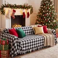 Classic black and white buffalo plaid sofa cover with ruffled hem for Christmas - Black and White Checkered Ruffled Edge